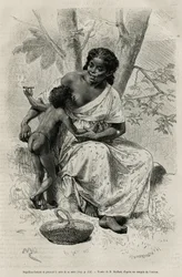 Negillon Smoking and Taking the Bosom of Her Mother in Darien (Eastern Panama) (engraving after a drawing by D. Maillart, to illustrate the story Exploration at the Isthmus of Panama and Darien by A. Reclus, 1876-1878)