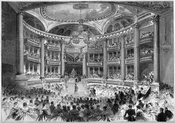 Neo classical architecture: view of the hall of the Grand Theatre of Bordeaux (1773-1780) on the occasion of the ball given for the visit of Emperor Napoleon III and the Impress Eugenie de Montijo. Bordeaux, Gironde (33)