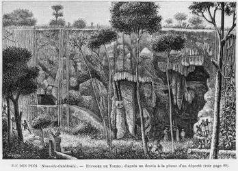New Caledonia, Isle of Pines, Hypogeum of Toupo, After a Pen and Ink Drawing by a Deportee, Illustration from the Bulletin Les Missions Catholiques, 1893