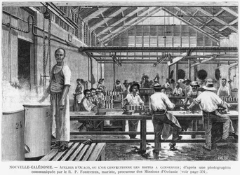 New Caledonia, Workshop at Ouaco, Making Tins, After a Photography Given by the Marist Reverend Father Forestier, Illustration from the Bulletin Les Missions Catholiques, 1889
