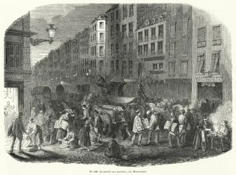 Newspaper Market, Rue Montmartre, Paris (engraving)