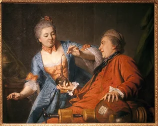 Nicolas Bergeat and Madame de Maisoncel doing an experiment in physics