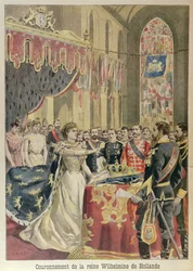 Oath of Constitution of Queen Wilhelmina (1880-1962) at the Nieuwe Kerk (New Church) Amsterdam, August 31st 1898, illustration from Le Petit Journal, September 1898