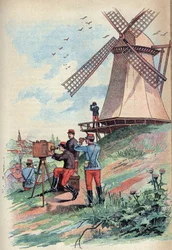 Optical telegraph - The Optical Telegraph or Telegraph Chappe in the 19th century - Engraving in “Sciences brought to the grasp of all - Popular physics and chemistry” by Alexis Clerc - Late 19th century - Private collection