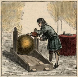 Otto von Guericke (1602-1686), German physicist, operating the first static electricity generator - Static machines: Otto von Guericke (Otto de Guericke