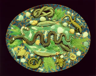 Oval Dish With Fish And Reptiles, reproduction of Bernard Palissy ware
