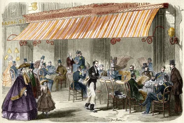 Paris in the 19th century. The boulevard des Italiens in 1859: outside the cafe Helder at five o