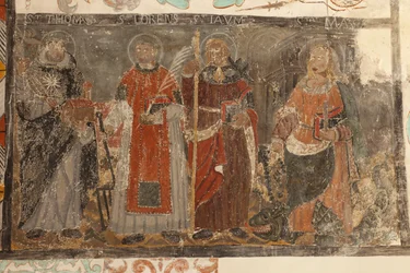 Parish church (Església de la Mare de Déu de Solers). Interior. The naves. Mural paintings. (detail). 16th century (?)