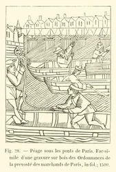 Toll under the bridges of Paris, Facsimile of a wood engraving from the Ordinances of the Provost of the Merchants of Paris, in-fol; 1500