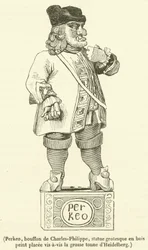 Perkeo, Jester of Charles-Philippe, Grotesque Painted Wooden Statue Placed Opposite the Great Tun of Heidelberg