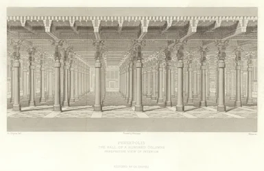 Persepolis, Hall of a Hundred Columns, perspective view of interior, restored by Ch Chipiez