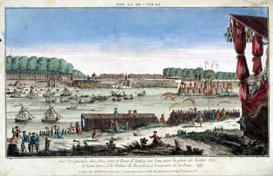 Perspective View of Parties, Games and Fireworks on the Water, Between Place Louis XV and Palais Bourbon, on the Occasion of Peace