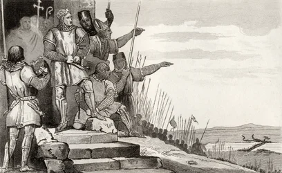 Philippe II Auguste wins the Battle of Bouvines after Prayer, from 