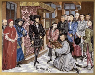 Philippe Le Bon and Charles the Bold receiving the dedication of a book
