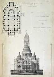 Plan and elevation of the Sacred Heart, project by Mr. Abadie, late 19th century