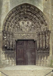 Portal and Surrounding Sculptures with Biblical Figures and Scenes Including the Entombment