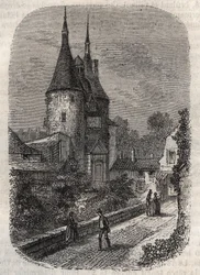 Porte de la Craffe a Nancy, vestige of medieval fortifications, erected in the 14th century north of the old town - engraving in 
