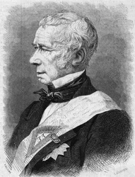 Portrait of Jean Pons Guillaume Viennet (1777-1868), French politician, poet and playwright, member of the French Academy. Engraving in "Le Monde Illustre" n°586 of 4 July 1868.