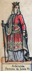 Portrait of Adele de Savoie (Alix or Adelaide de Maurienne) (ca. 1100-1154), wife of Louis VI of France. Illustration late 19th century.