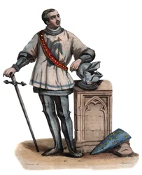 Portrait of Bertrand Duguesclin, Breton knight and French military commander. illustration from Le Plutarque Français by Edmond Mennechet
