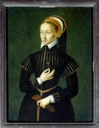 Portrait of Claude de France, Queen of France and wife of Francois I. Anonymous painting of the 16th century. Chantilly, Musee Conde