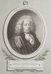 Portrait of George Frederick Handel frontispiece of a music score