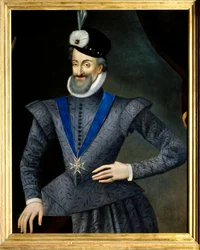 Portrait of Henry IV (1553-1610) King of France. He has the necklace of the insignia of the Order of the Holy Spirit. Anonymous French painting of the 17th century