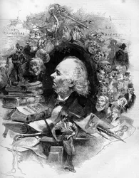 Portrait of Honore Daumier, French cartoonist, painter and cartoonist. Engraving in Le Monde Illustré n°1143 of February 22