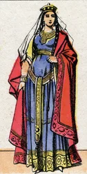 Portrait of Ingonde (Ingundis) (6th century) Queen of the Franks, wife of King Clotaire I. Epinal imaging from the end of the 19th century. Private collection.