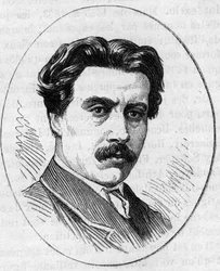 Portrait of Jean Falguiere (1831-1900), French sculptor. Engraving in 