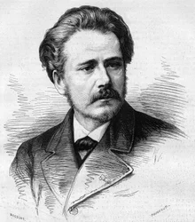 Portrait of Jules Massenet, French composer. Engraving in Le Monde Illustré n°1047 of 5 May 1877