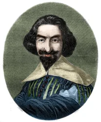 Portrait of Miguel de Cervantes Saavedra (1547-1616), Spanish writer. Engraving from 1852 from the painting of Velasquez.