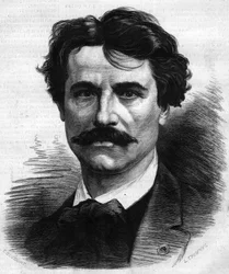 Portrait of Paul Baudry, French painter. Engraving in 