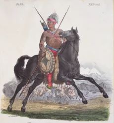 Portrait of an Apache Chief from the Rio Colorado region in California, plate 22 from a series of Costumes Mexicains