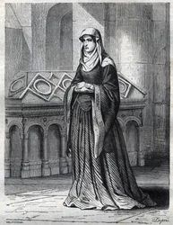 Portrait of the Benedictine nun who would have been the mistress and sister of Pope Gregoire XII and the mother of Eugene IV. Engraving in 
