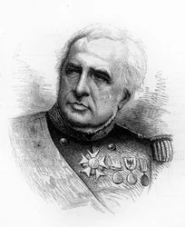 Portrait of the French Admiral Camille Adlbert Marie de la Ronciere le Noury (1816-1881). Engraving in 