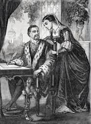 Portrait of the King of France Henri II and Diane de Poitiers - engraving