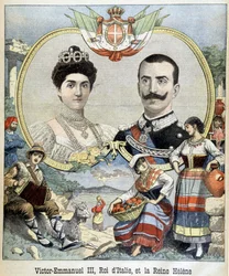 Medallion portraits of Victor Emmanuel III and Elena of Montenegro, sovereigns of Italy, cover of "Le Petit Journal", 5/7/1903