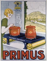 Poster advertising the Primus hob, printed by Dampenon & Elarue