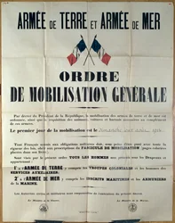 Poster Announcing General Mobilisation in France, 2nd August 1914
