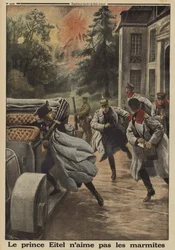 Prince Eitel Friedrich of Prussia, Second Son of Kaiser Wilhelm II of Germany, Fleeing in Panic as His Headquarters at the Chateau de Temple-la Fosse Comes Under French Artillery Bombardment During the Battle of the Somme, World War I