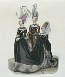 Princess and ladies-in-waiting in 1470, engraved by Gautier