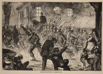 Prussian advance at Gravelotte, illustration from Cassells History of the War between France and Germany, 1870-1871