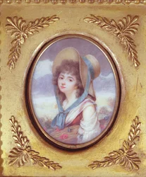 Pulcherie de Valence carrying a sheaf of wheat with poppies and cornflowers