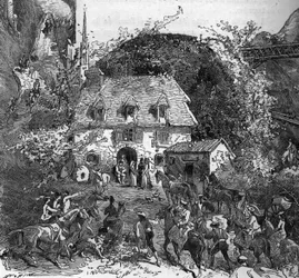 Pyrenean tourists in pilgrimage to Lourdes, Hautes Pyrenees
