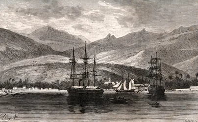 Rade de Taiti - Tahiti - engraving in 