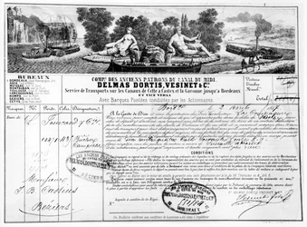 Receipt issued by the Compagnie du Canal du Midi for the transport of goods from Bordeaux to Beziers