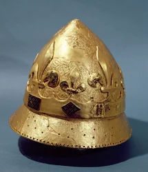 Reconstruction of the gilded helmet of Charles VI (1368-1422) found in the Louvre excavations of 1986