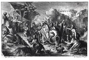 Reincarnation of Asclepios as a snake at the time of the arrival of his cult in Rome from Greece in 293 BC