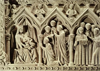 Relief Depicting the Presentation of the Monks to the Virgin by St. Etienne of Aubazine, from the Tomb of St. Etienne